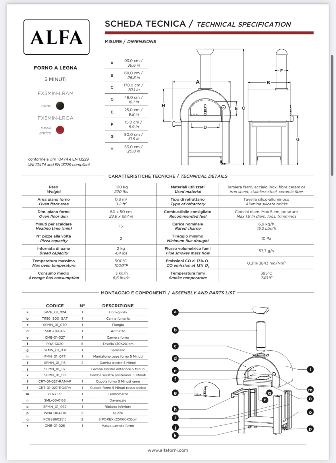 ALFA 5 MINUTI WOOD COPPER PIZZA OVEN