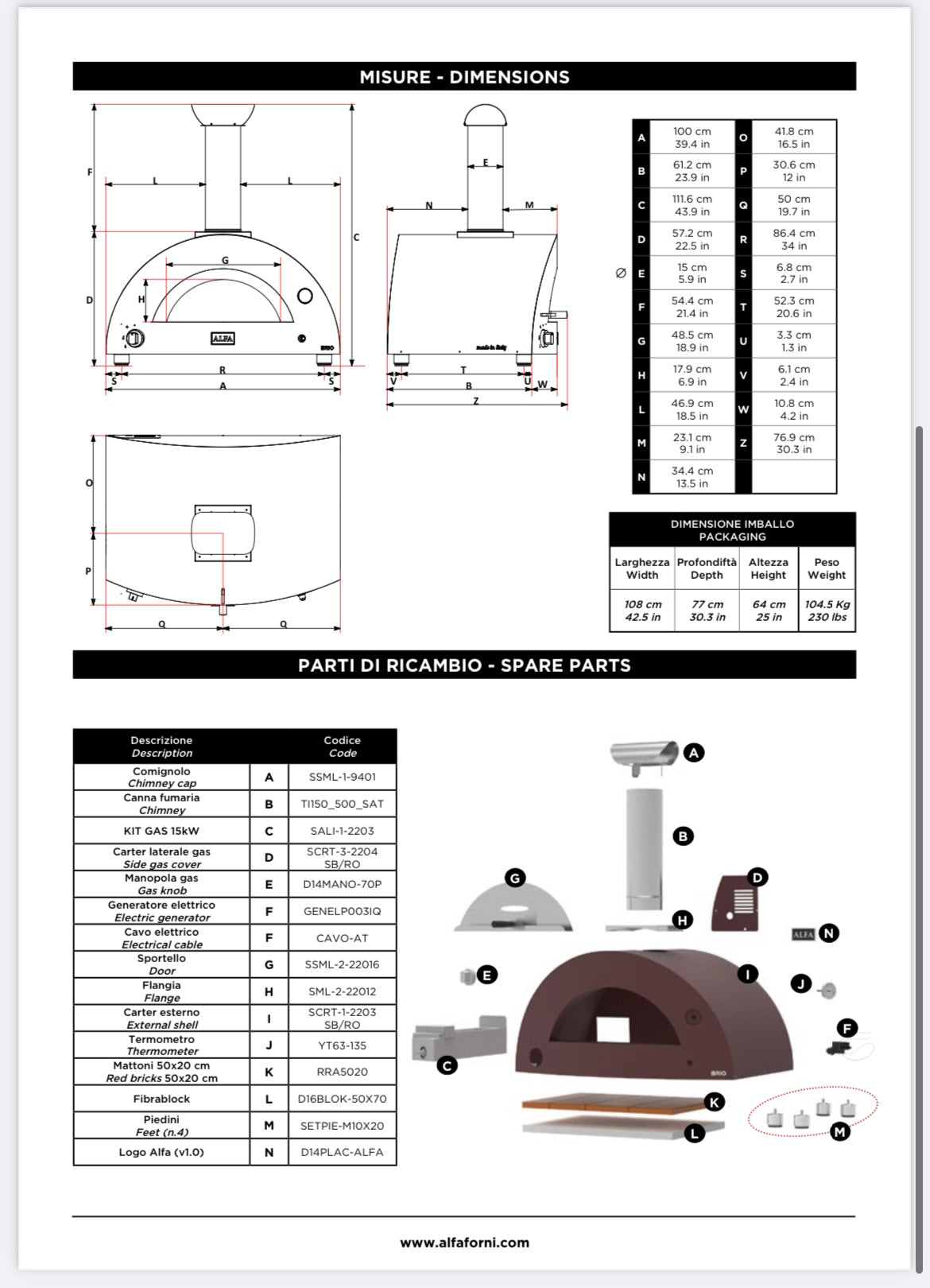 ALFA Brio Gas/Wood Pizza oven including hybrid