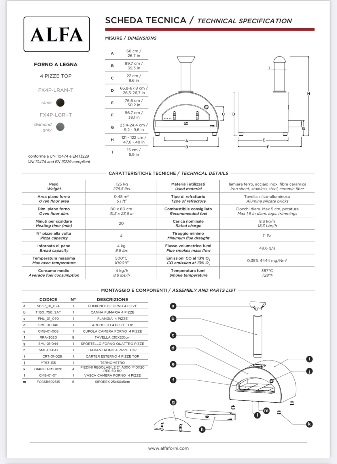 ALFA 4 PIZZE OVEN TOP WOOD-COPPER