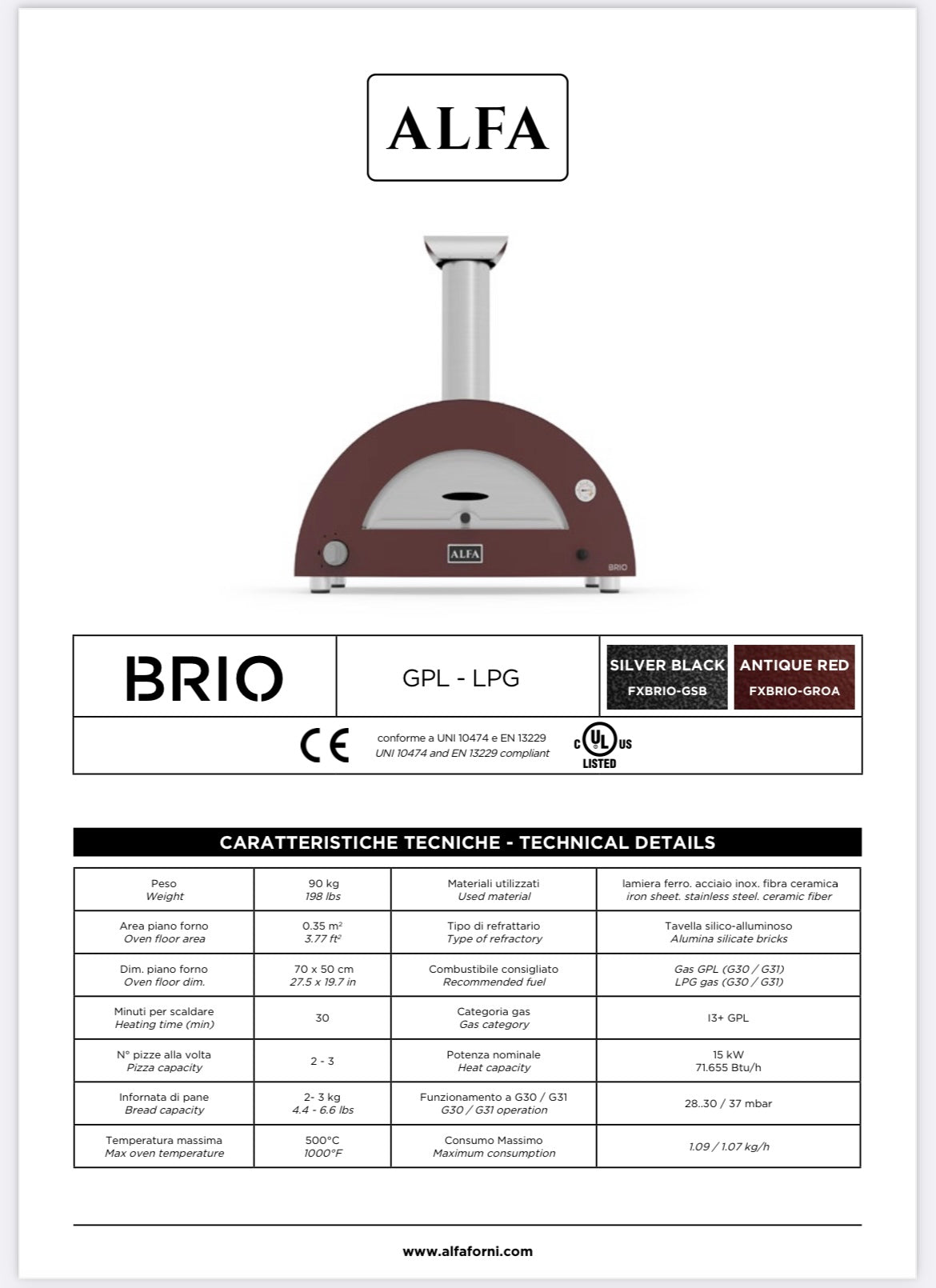 ALFA Brio Gas/Wood Pizza oven including hybrid