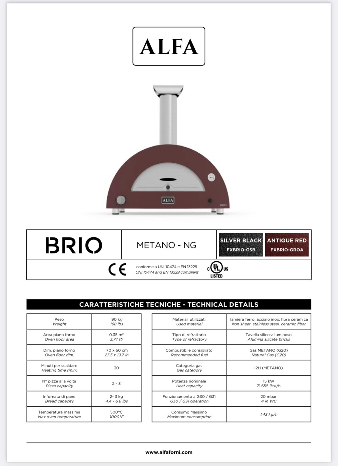 ALFA Brio Gas/Wood Pizza oven including hybrid