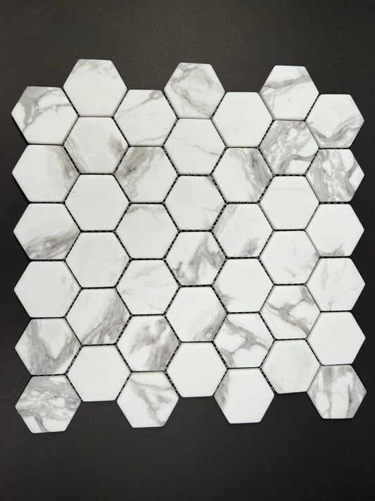 300X302 GLASS X48-CATC HEX CARRARA